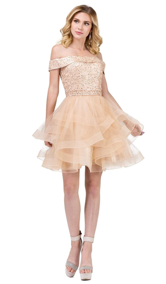 Dancing Queen - 3079 Off Shoulder Tiered Tulle Homecoming Dress
