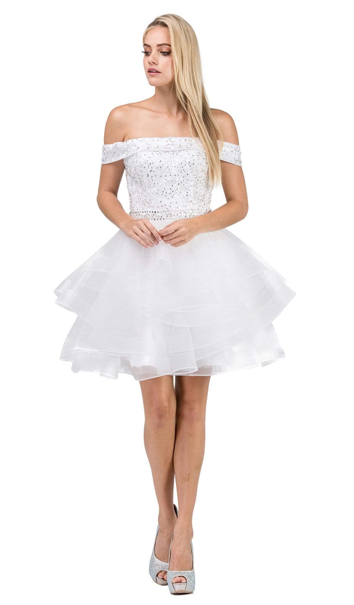 Dancing Queen - 3079 Off Shoulder Tiered Tulle Homecoming Dress XS / Off White - Shop Dancing Queen dresses on Couture Candy at CoutureCandy.com Dancing Queen - 3079 Off Shoulder Tiered Tulle Homecoming Dress XS / Off White - Shop Dancing Queen dresses on Couture Candy at CoutureCandy.com