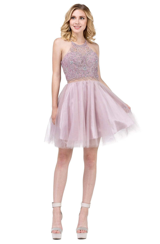 Dancing Queen - 3087 Embellished Halter A-Line Cocktail Dress