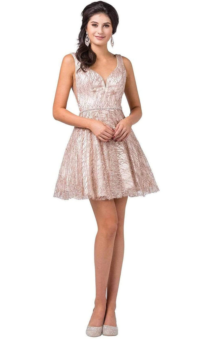 Dancing Queen - 3103 Glitter Mesh Fit and Flare Cocktail Dress Cocktail Dresses XS / Gold