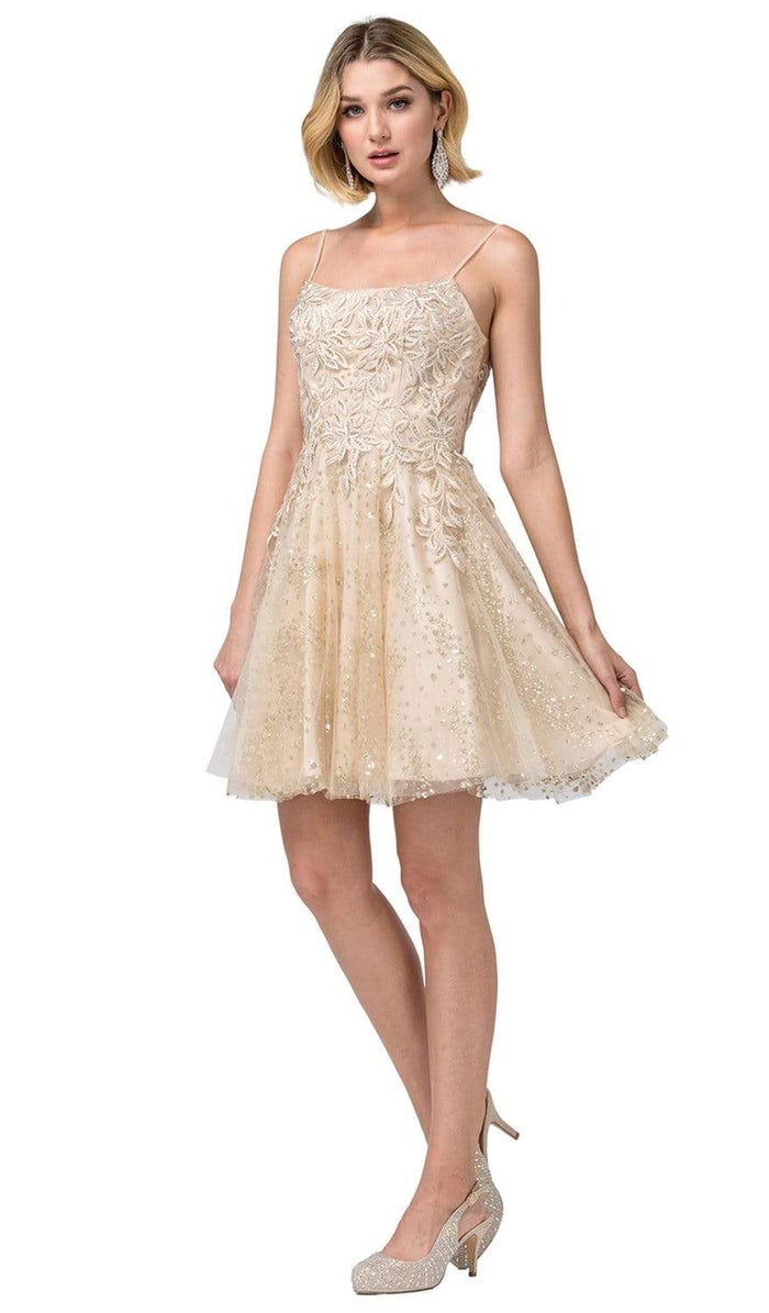 Dancing Queen - 3158 Embroidered Foliage Short A-Line Dress Homecoming Dresses XS / Champagne