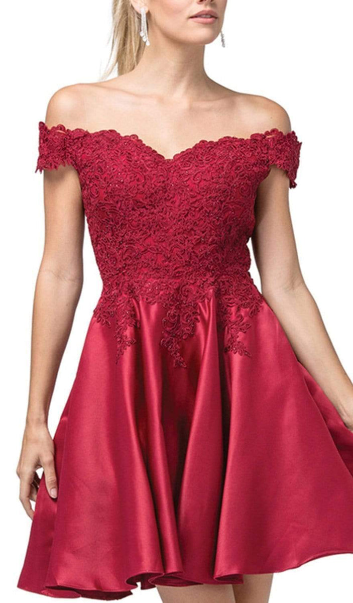 Dancing Queen - 3213 Off Shoulder Lace and Satin Cocktail Dress ...