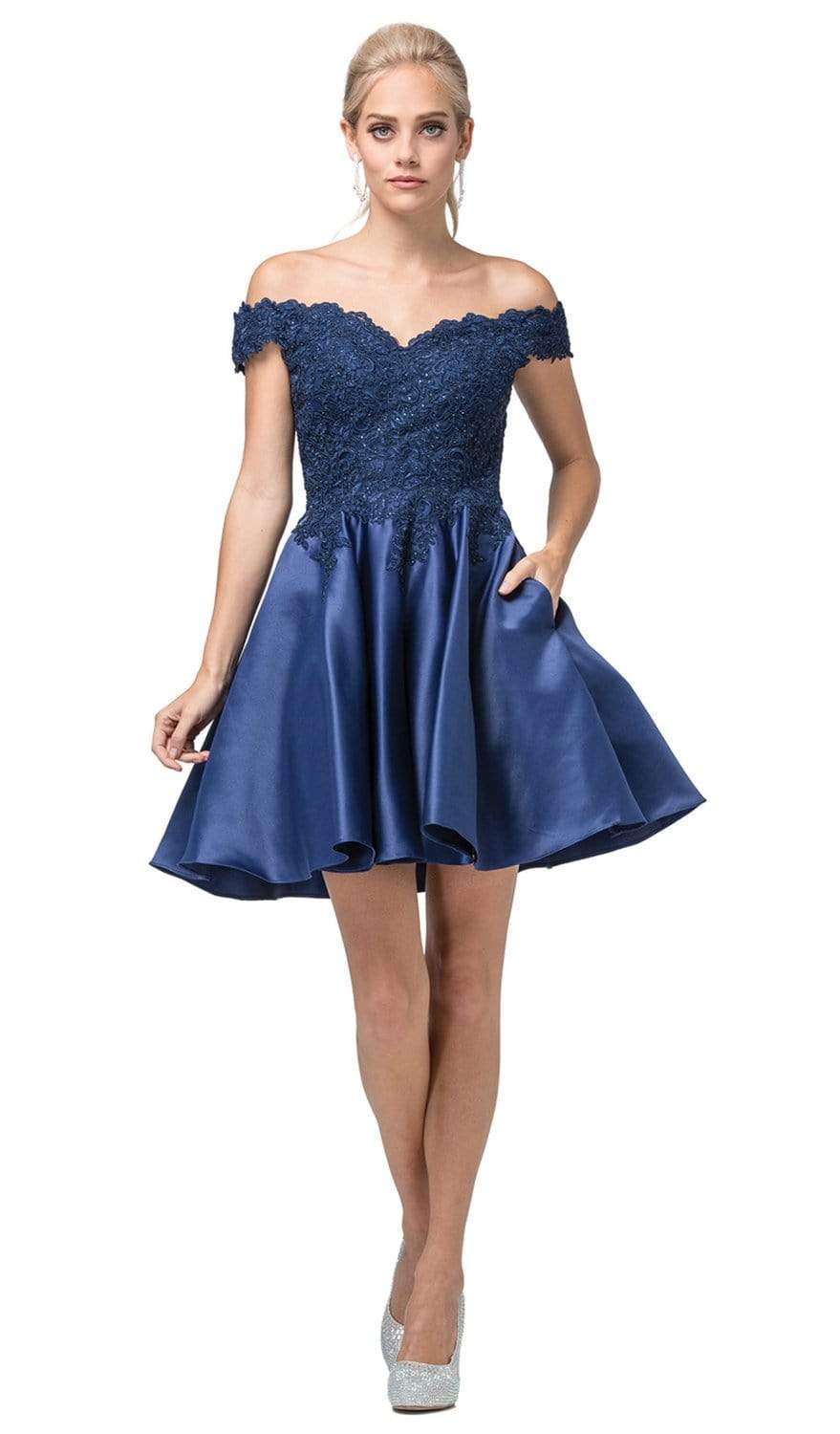 Dancing Queen - 3213 Off Shoulder Lace and Satin Cocktail Dress 3XL / Navy - Shop Dancing Queen dresses on Couture Candy at CoutureCandy.com Dancing Queen - 3213 Off Shoulder Lace and Satin Cocktail Dress 3XL / Navy - Shop Dancing Queen dresses on Couture Candy at CoutureCandy.com