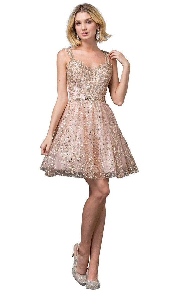 Dancing Queen - 3222 Embroidered V-neck A-line Cocktail Dress Homecoming Dresses XS / Gold