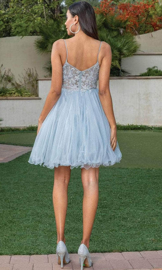 Dancing Queen 3314 - V-Neck Sheer Side A-Line Cocktail Dress