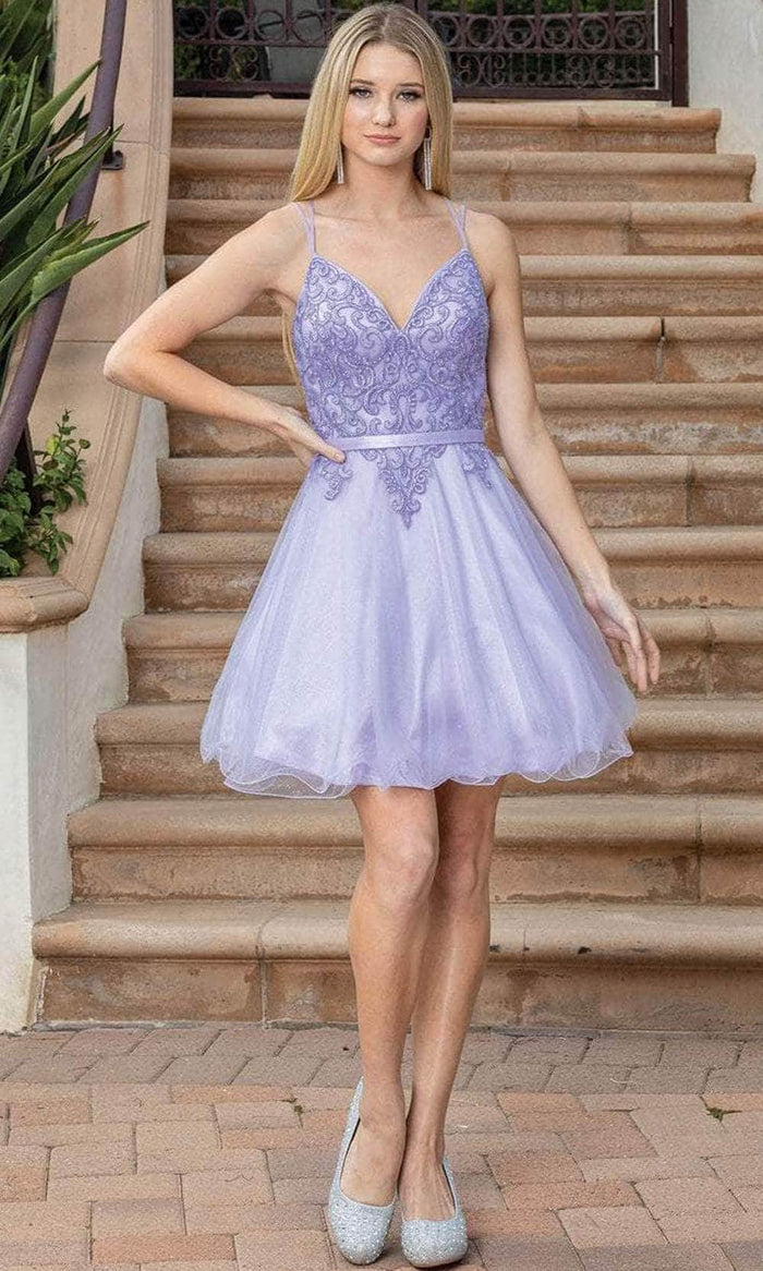 Dancing Queen 3315 - Dual Straps Embellished Cocktail Dress Special Occasion Dress XS / Lilac