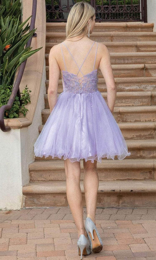 Dancing Queen 3316 - Applique V-Neck Tulle Cocktail Dress
