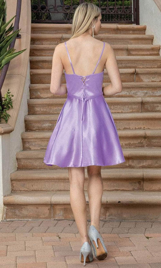 Dancing Queen 3318 - Embellished V-Neck Satin Cocktail Dress