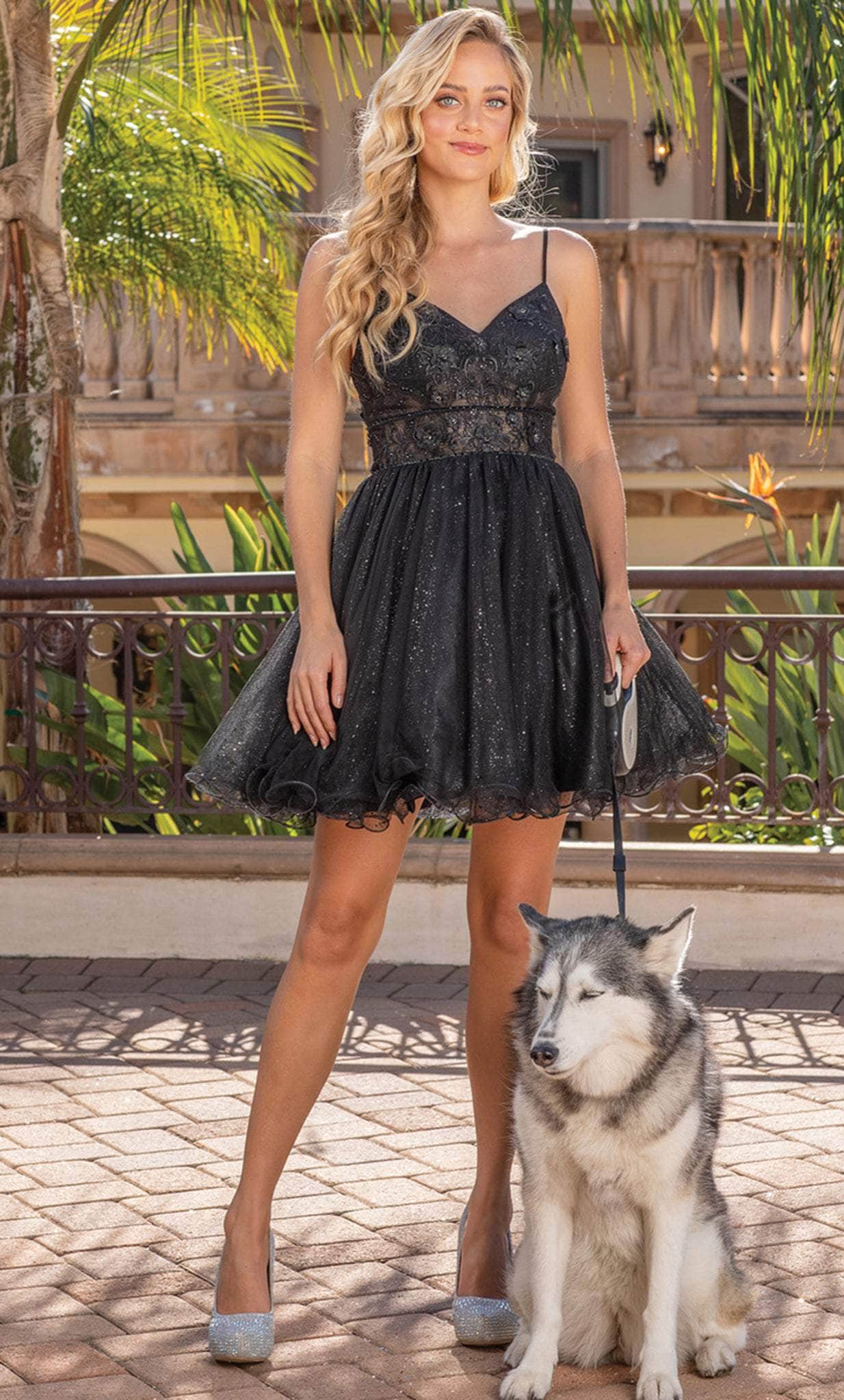 Short Babydoll Homecoming Dress with Glitter Black / Large Short Babydoll Homecoming Dress with Glitter Black / Large