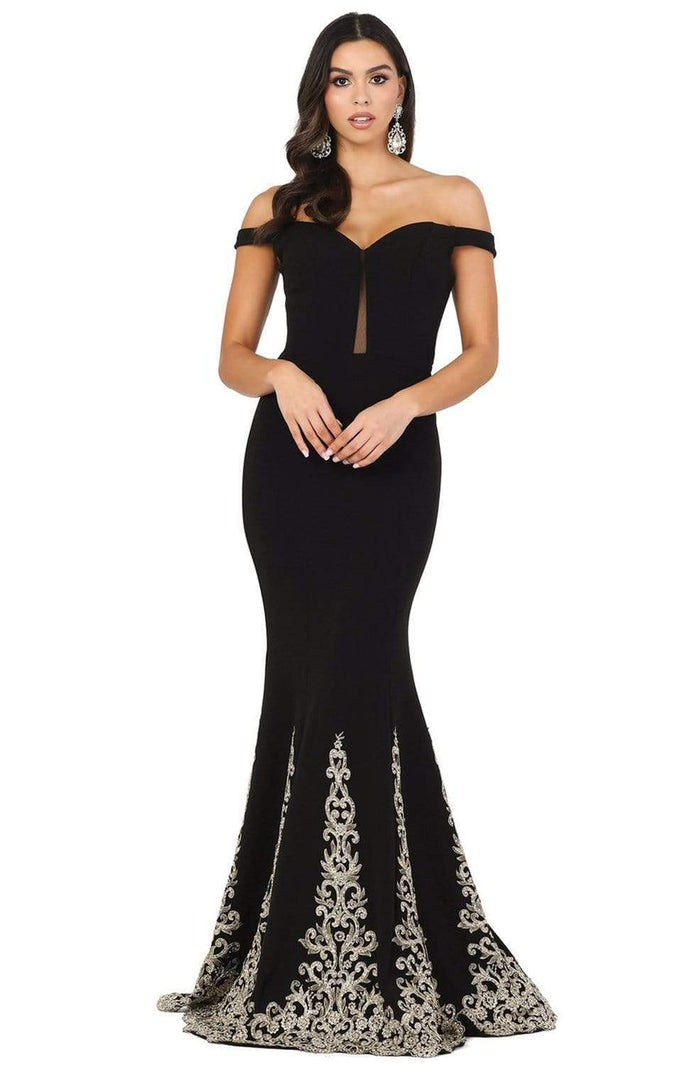 Dancing Queen - 4003 Off Shoulder Applique-Accented Mermaid Gown Pageant Dresses XS / Black