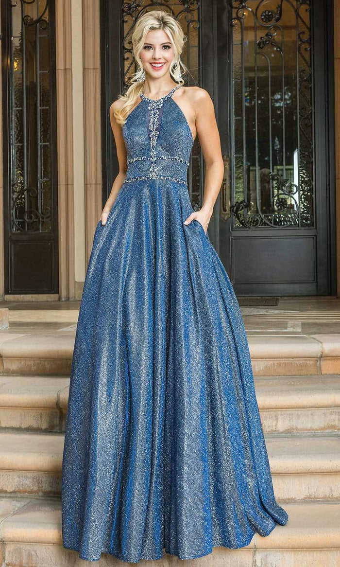 Dancing Queen - 4008 Embellished Halter A-line Dress Special Occasion Dress XS / Royal Blue