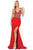 Dancing Queen - 4050 Jewel Ornate Plunging Bodice High Slit Gown Evening Dresses XS / Red