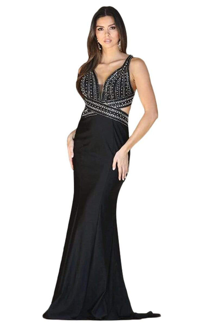 Dancing Queen - 4053 Beaded Cutout Ornate Trumpet Gown Prom Dresses XS / Black
