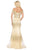 Dancing Queen - 4071 Off-Shoulder Metallic Appliqued High Slit Gown Prom Dresses