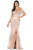 Dancing Queen - 4071 Off-Shoulder Metallic Appliqued High Slit Gown Prom Dresses XS / Rose Gold
