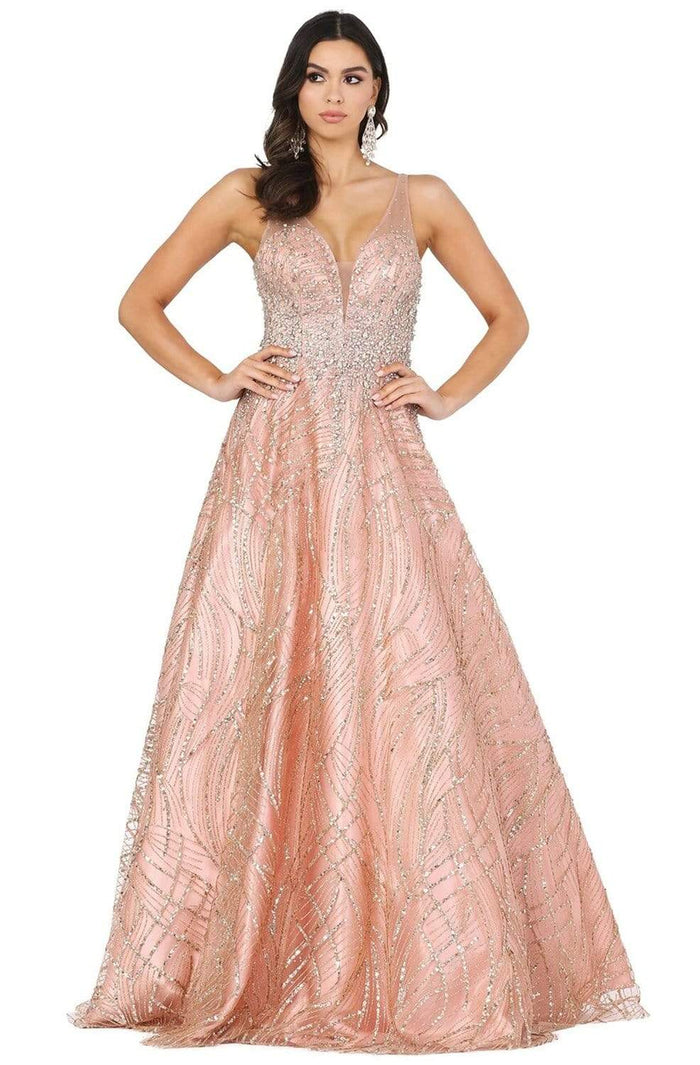 Dancing Queen - 4080 Jewel Strewn Glitter A-Line Dress Prom Dresses XS / Rose Gold
