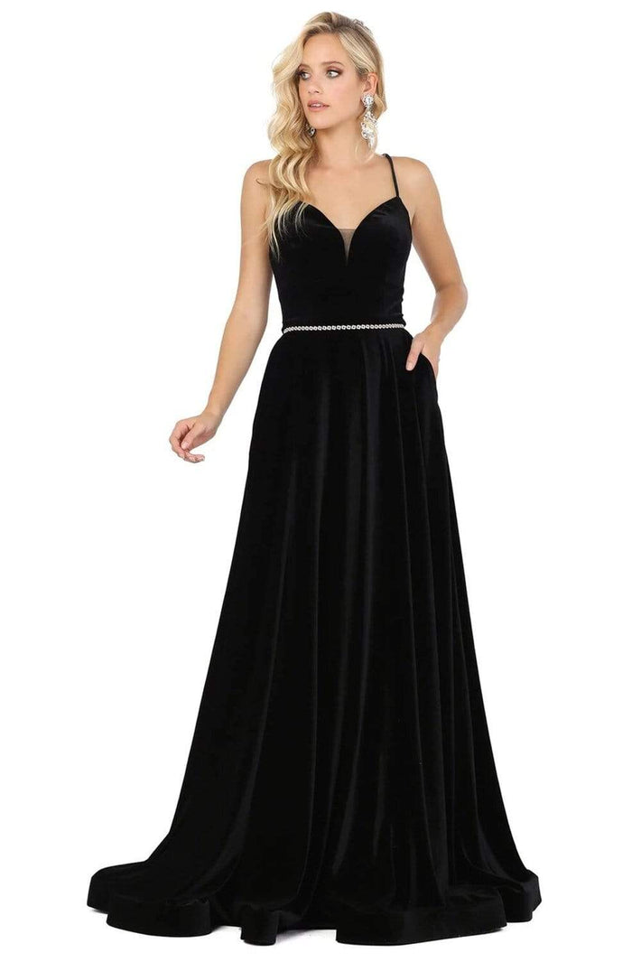 Dancing Queen - 4084 Sleeveless Corset Back A-Line Prom Dress Prom Dresses XS / Black