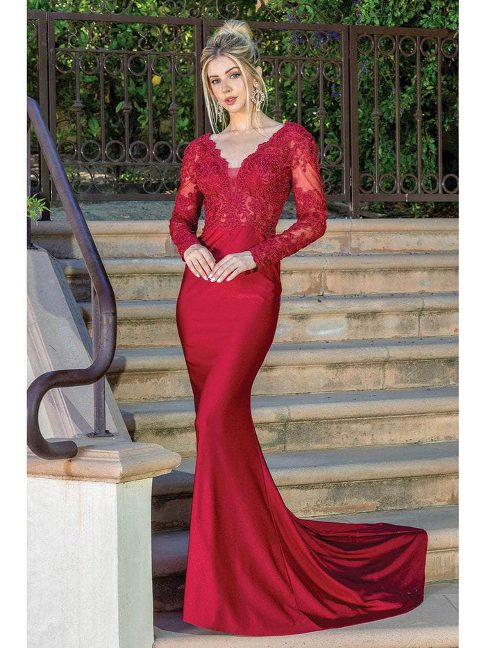 Dancing Queen - 4124 Scallop Embroidered Evening Gown Evening Dresses XS / BURGUNDY