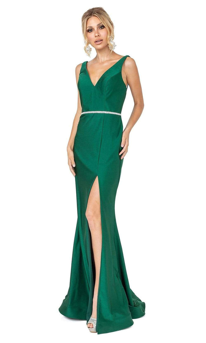 Dancing Queen - 4125 Taffeta V Neck Sheath Gown Special Occasion Dress XS / Hunter Green