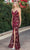 Dancing Queen 4287 - Sequined Plunging V-neck Evening Gown Special Occasion Dress XS / Burgundy