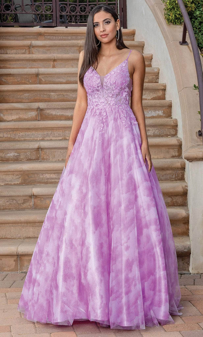 Dancing Queen 4320 - Cloud Motif A-line Shaped Gown Long Dresses XS / Pink