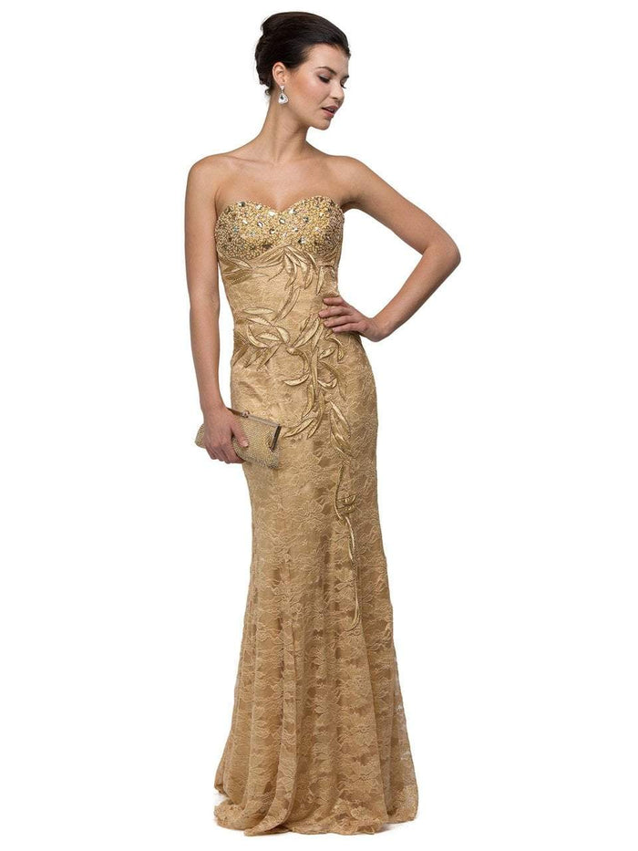 Dancing Queen 8872 Lace Embellished Sweetheart Corset Sheath Dress  - 1 Pc. Gold in size XS Available CCSALE XS / Gold