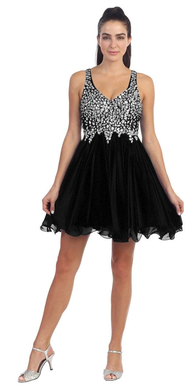 Dancing Queen 8997 Crystal Beaded V-Neck Chiffon A-Line Dress - 1 pc Black In Size 3XL Available CCSALE 3XL / Black