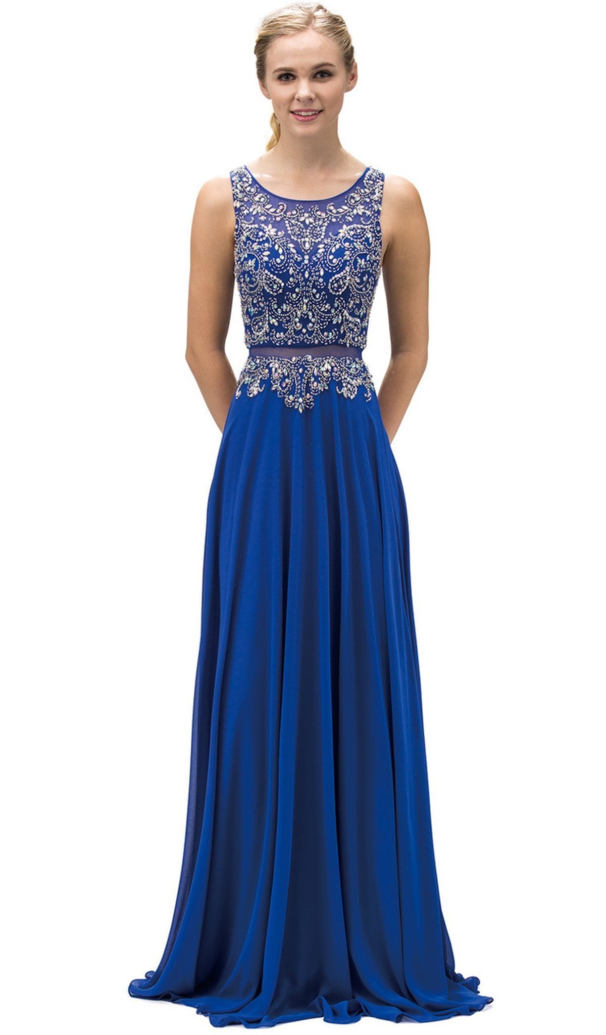 slim fit dress slacks Dancing Queen - 9150 Intricately Bejeweled Illusion Two Piece- Prom Dress Xs / Royal Blue