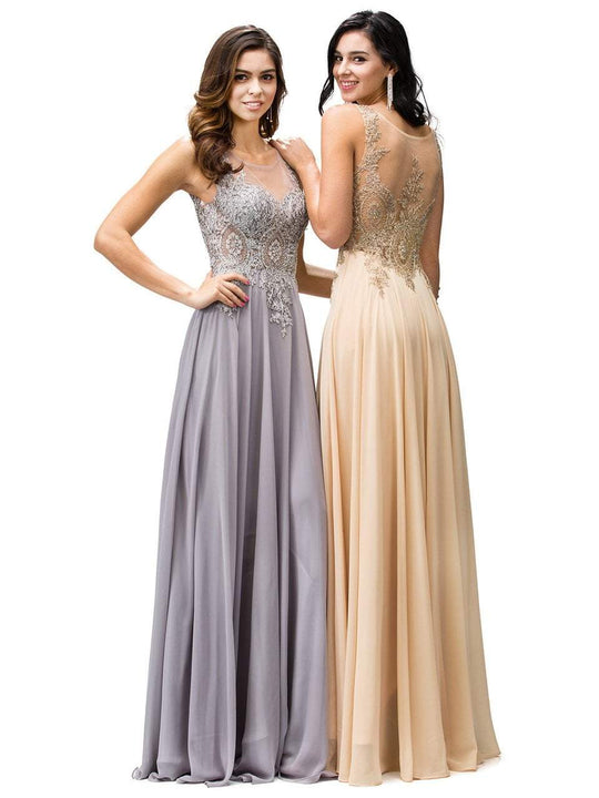 Dancing Queen 9191 Lace Appliqued Chiffon Prom Dress CCSALE S / Silver