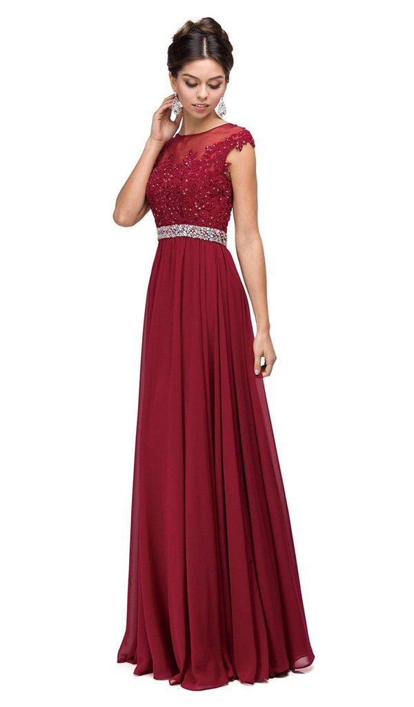 Dancing Queen 9400 Illusion Neckline Beaded Belt A-Line Dress