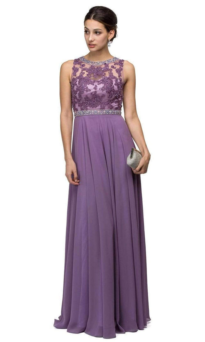 Dancing Queen 9458 Beaded Illusion Lace Applique A-Line Dress - 1 pc Dusty Lilac in Size XS Available CCSALE XS / Lilac