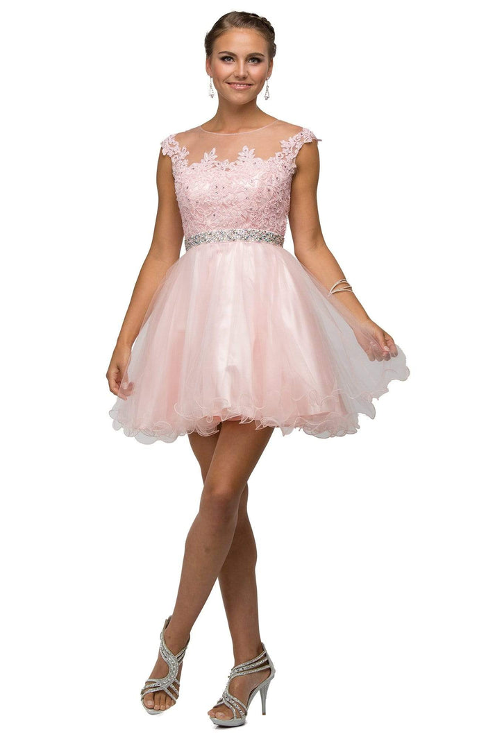 Dancing Queen - 9489 Lace Applique A-line Cocktail Dress Homecoming Dresses XS / Blush
