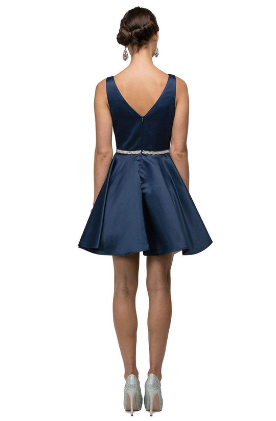Dancing Queen - 9504 Jeweled Waistband Sweetheart Neck Satin A-line Cocktail Dress