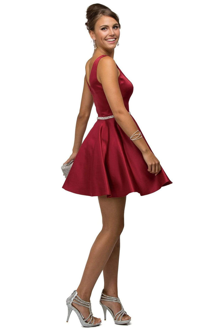 Dancing Queen - 9504 Jeweled Waistband Sweetheart Neck Satin A-line Cocktail Dress - 1 pc Navy in Size L available CCSALE XS / Burgundy