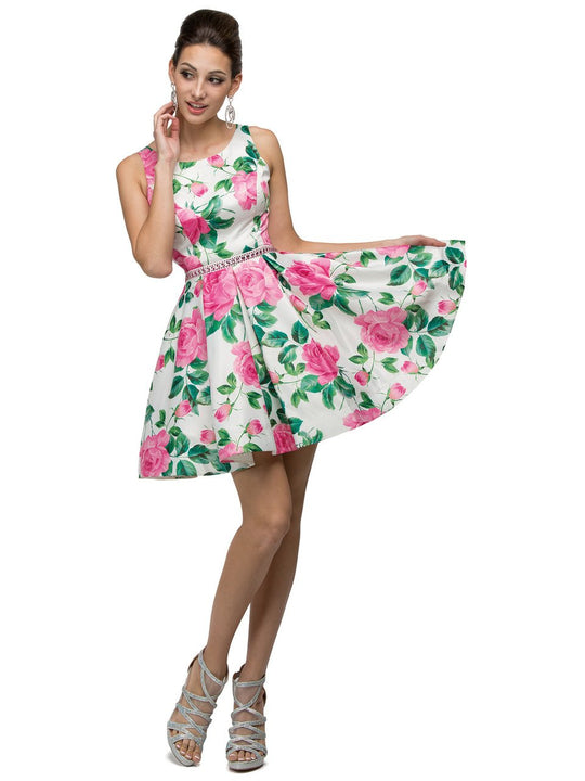 Dancing Queen 9511 Sleeveless Scoop A-Line Dress in Floral Print CCSALE S / Floral Print