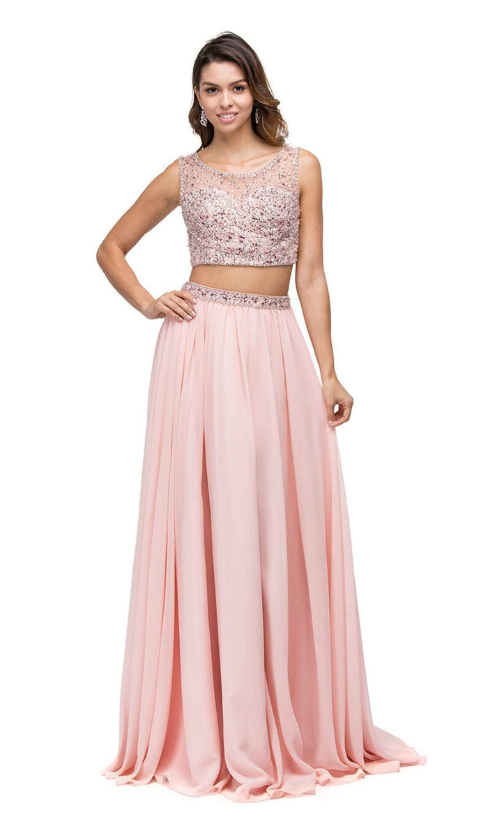 Dancing Queen - 9574 Two-Piece Shimmering Beaded Bodice A-line Prom Dress Special Occasion Dress XS / Blush