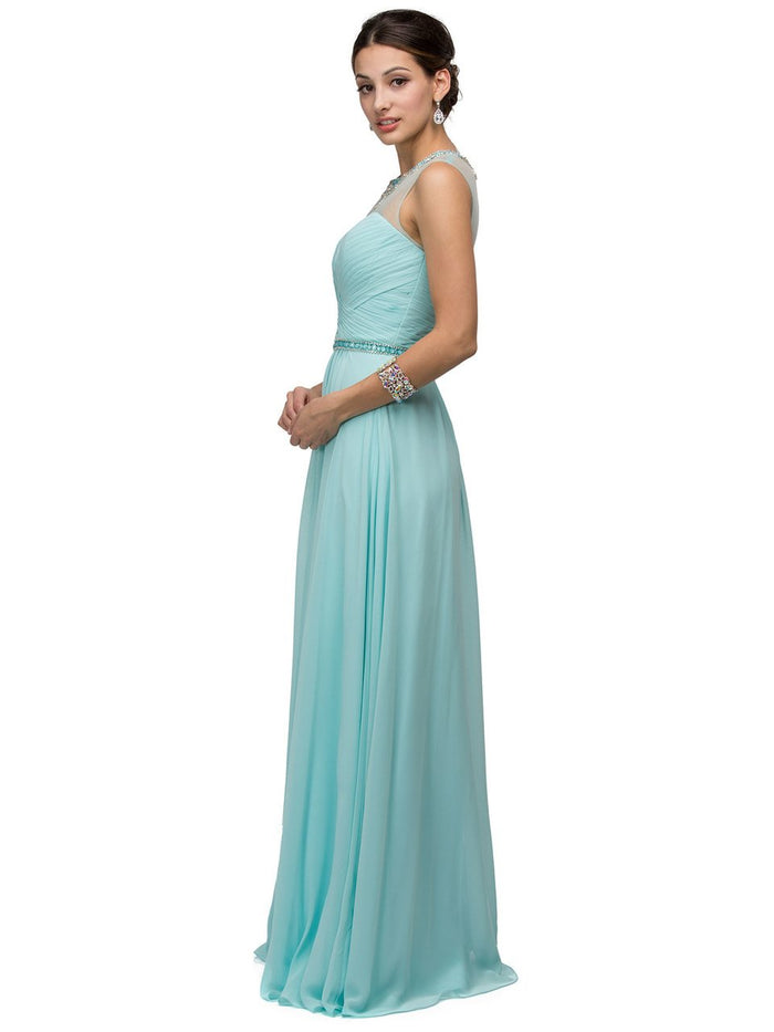 Dancing Queen 9580 Bejeweled Chiffon A-line Dress - 1 Pc. Aqua in size L Available CCSALE L / Aqua