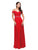 Dancing Queen 9718 Ruched Bejeweled Cold Shoulder Red Chiffon Dress CCSALE