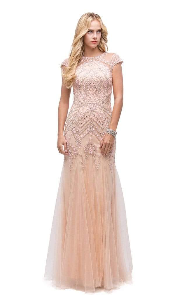 Dancing Queen - 9734 Beaded Lace Tulle Mermaid Dress - 1 pc Blush In Size 2XL Available CCSALE 2XL / Blush