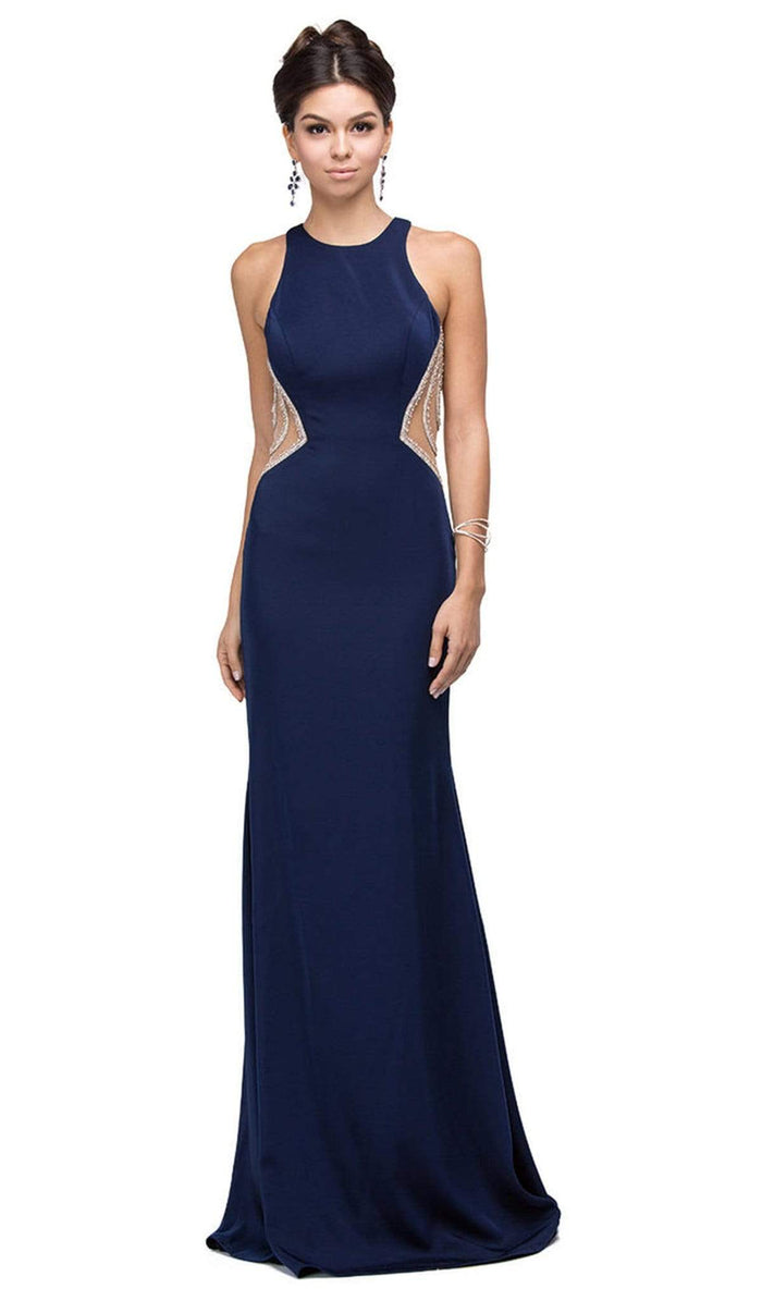 Dancing Queen - 9746 Jewel Fitted Sheath Prom Dress Special Occasion Dress XS / Navy