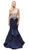 Dancing Queen - 9930 Jeweled Illusion Bodice Flounced Mermaid Gown Special Occasion Dress XS / Navy