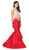 Dancing Queen - 9930 Jeweled Illusion Bodice Flounced Mermaid Gown Special Occasion Dress XS / Red
