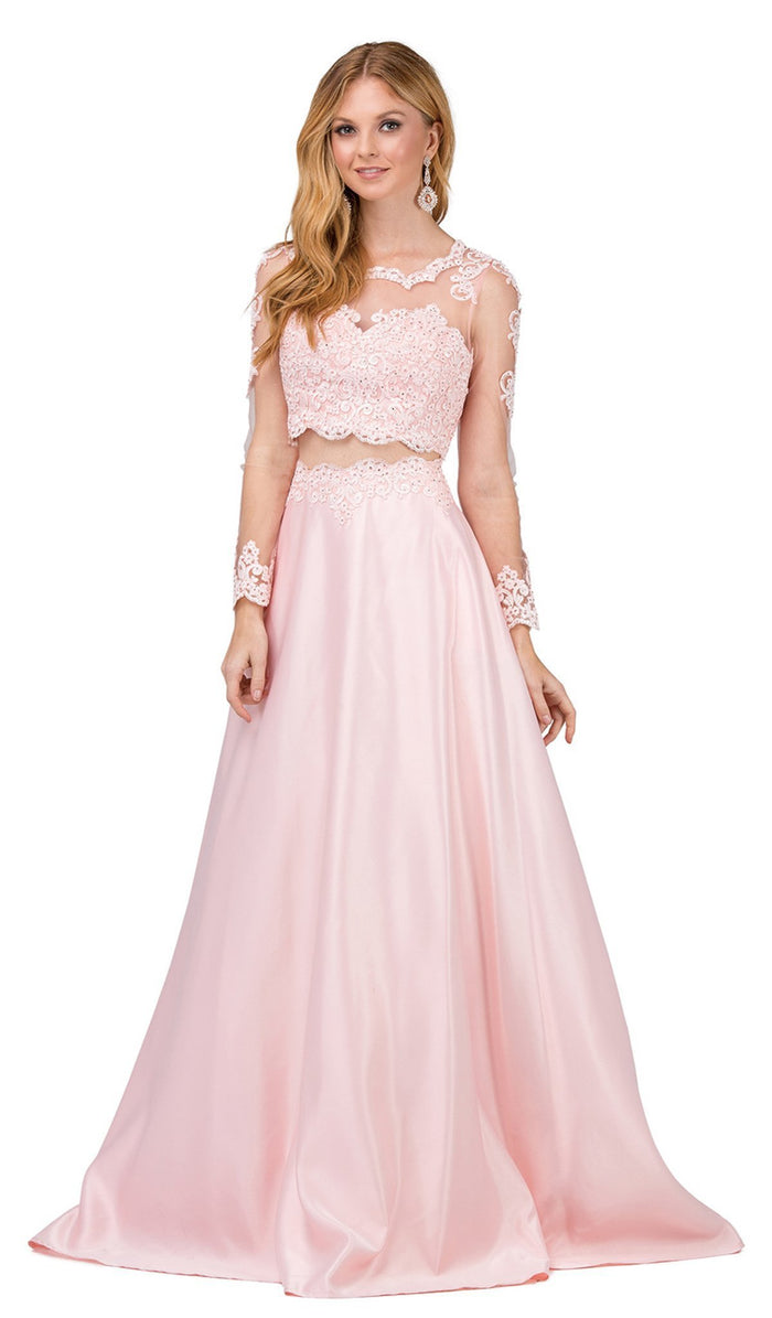 Dancing Queen - 9950 Two Piece Embellished A-line Prom Dress Special Occasion Dress XS / Blush