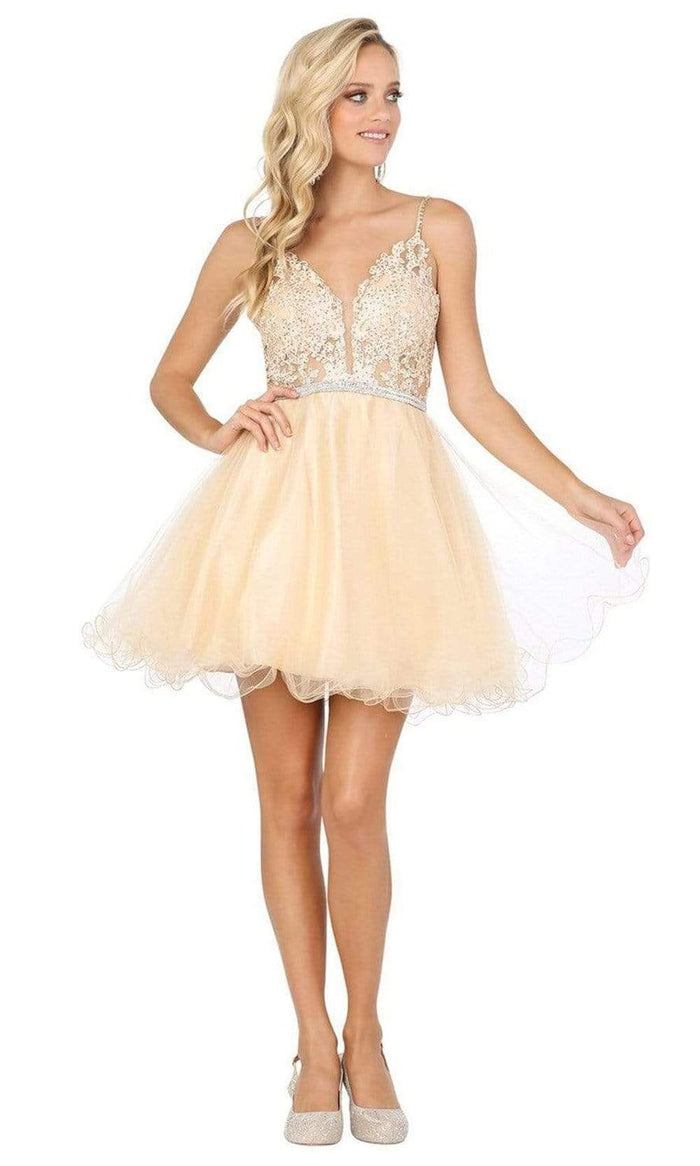 Dancing Queen - Appliqued Bodice A-Line Dress 3228 - 1 pc Champagne In Size XS Available CCSALE XS / Champagne