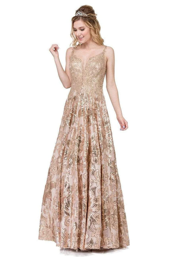 Dancing Queen - Appliqued Metallic Floral Prom Gown 2466