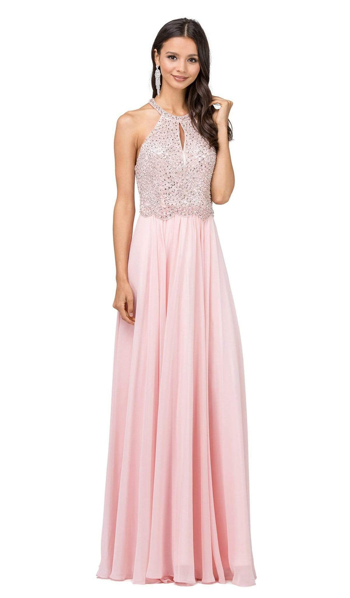 Dancing Queen - Bead Embellished Halter Evening Dress 2402 - 1 pc Blush In Size M Available CCSALE M / Blush