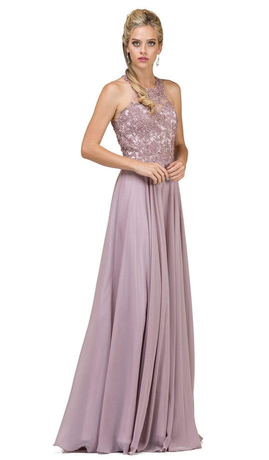 Dancing Queen - Beaded Lace Halter A-Line Gown With Open Back 2017 - 1 pc Mocha In Size S Available CCSALE S / Mocha