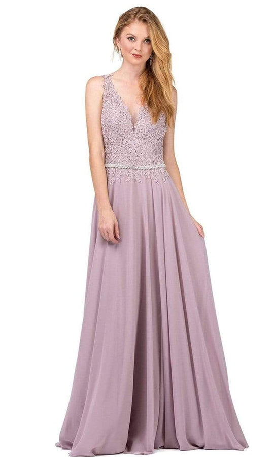 Dancing Queen - Beaded Lace V-neck A-line Prom Dress 2161