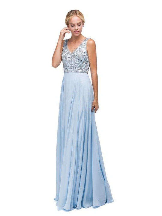 Dancing Queen Beaded V-Neck Chiffon Dress in Periwinkle 9589 CCSALE