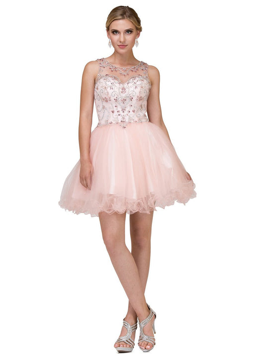 Dancing Queen Bejeweled Illusion Bateau A-Line Dress 2022 CCSALE XS / Pink
